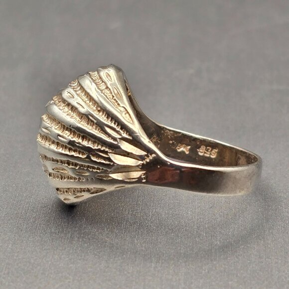 Sterling Silver High Dome Ring Size 7 Etched Ribbed Diamond-Cut Signed 5.69g - Picture 2 of 10